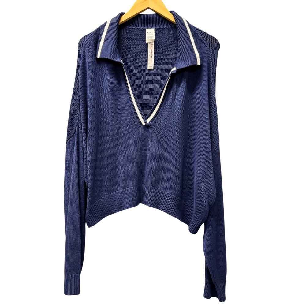 PINK Victoria's Secret Sweater Womens‎ XXL Blue Cropped Low V-Neck Pullover NEW
